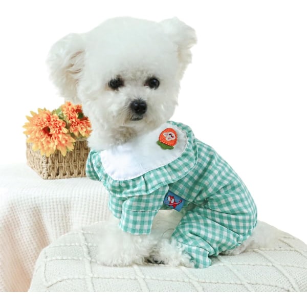 Hundeklær Valpekostyme Jumpsuit Outfit Hundedress Skjorter Rutete Mønster Gulrot Kanin Kostyme Katt Klær Chihuahua Yorkies Klær Grønn XS
