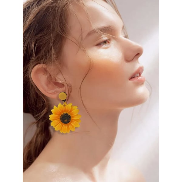 Solsikke Øreringe til Kvinder 3D Solsikke Daisy Blomster Drop Dangle Øreringe Boheme Solsikke Statement Øreringe Smykker…