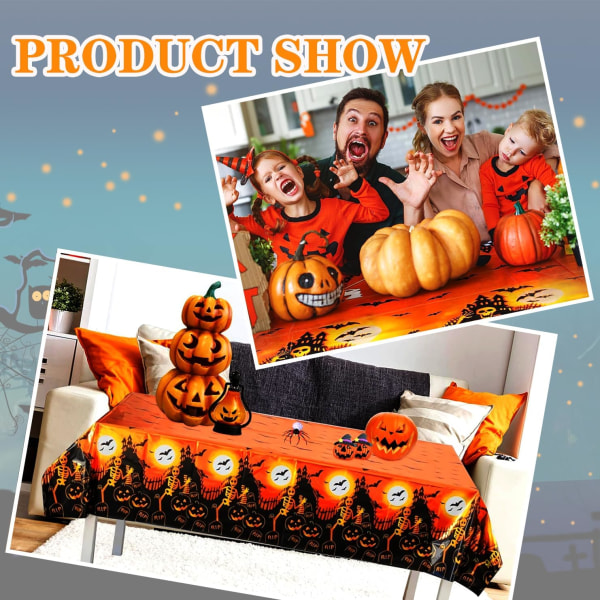 Oransje Halloween plastduker, engangsbruk Halloween duker, Halloween festdekorasjon rekvisita plastduker 54 x 88 tommer