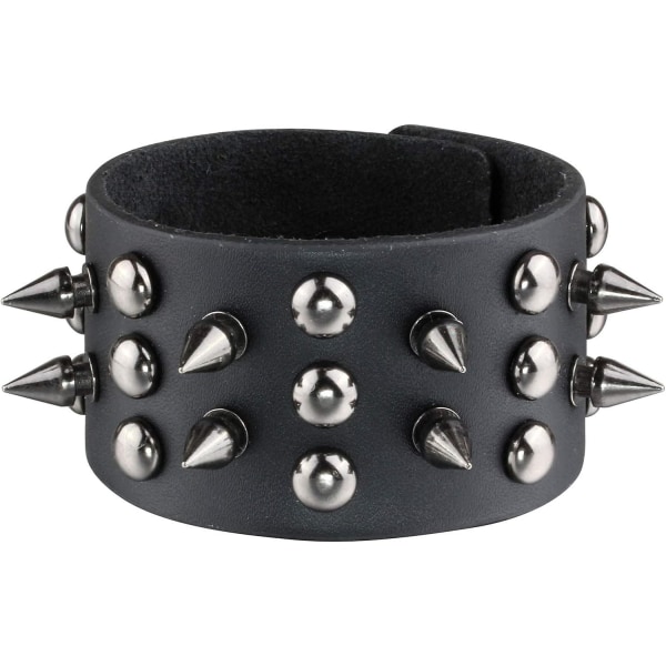 Heyone Metal Spike Studded Punk Rock Biker Wide Strap Leather Bracelet Chain Wristband Adjustable