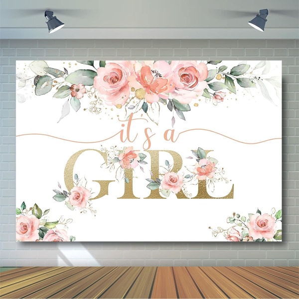 Blush Pink Blomster Baby Shower Baggrund til Piger Baby Shower Fotografi Baggrund Det er en Pige Baby Shower Dekorationer  (7x5ft)