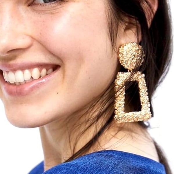 Extra stora geometriska ringar örhängen, 18K guld överdimensionerade vågiga upphöjda Statement örhängen för kvinnor Allergivänliga