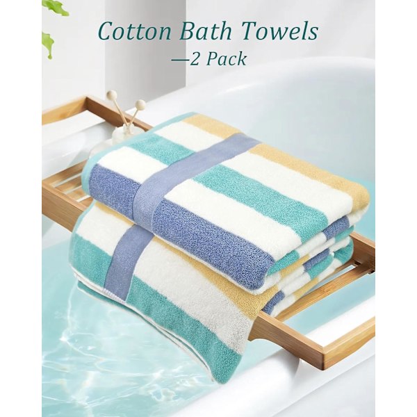 Färgglad badhandduksset med 2 - Mjuka lätta duschhanddukar för badrum, stora randiga poolstrandbadhanddukar 55” x 27,5”, Aqua Blue