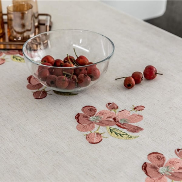 Broderad blommig duk Rektangulär duk Lång bordsduk för kök Matplats, Fest, Semester, Jul, Buffé (Rosa, 53\"x39\")
