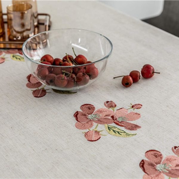 Broderet blomsterdug Rektangulær dug Langt borddække til køkken spisestue, fest, ferie, jul, buffet (Pink, 53\"x39\")