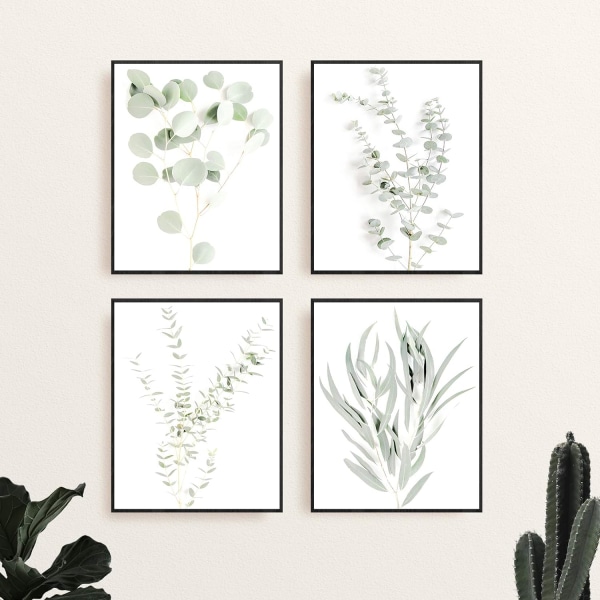 Botaniska växtvägg konsttryck - Set om 4 växtvägg dekortryck blommigt kök blomma blad väggkonst Boho blad (8x10)