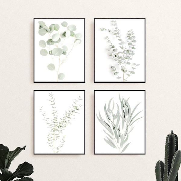 Kasvillisia seinätaidepainatteita - 4 kpl kasviseinäkoristepainatteita kukkakeittiölehdet seinätaide boho lehti (8x10)
