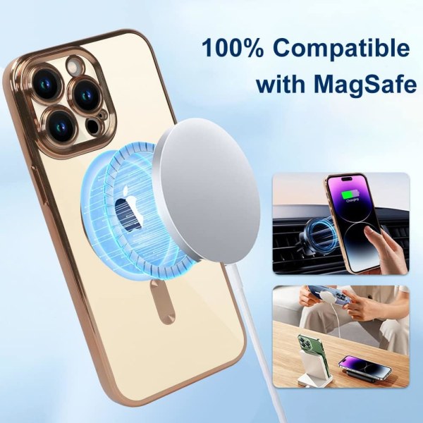 Magnetisk Etui til iPhone 17 Pro Max [Kompatibel med MagSafe] Kameraobjektivbeskytter Plating Luksus Cover til Kvinder Mænd Klar Blød - Lilla