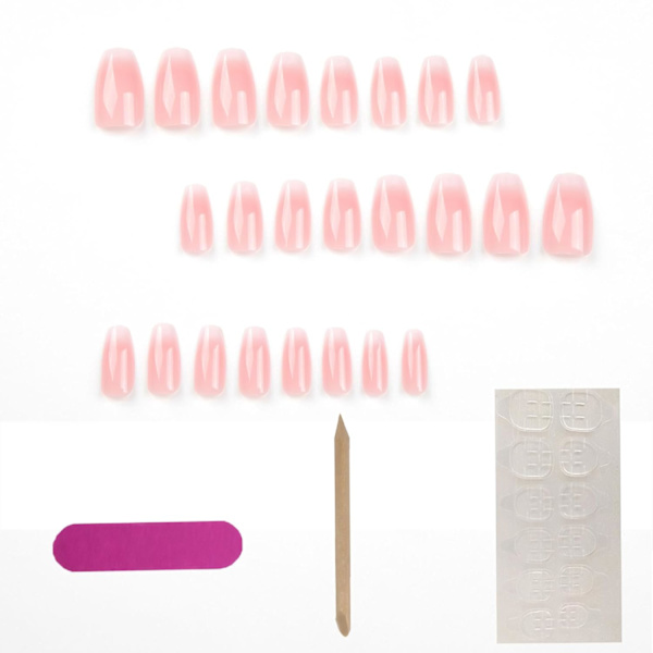 Kvadratiska naglar med rosa och vit gradient falska naglar design full täckning klistra på naglar glänsande konstgjorda falska naglar med lim på naglar för kvinnor 24PS