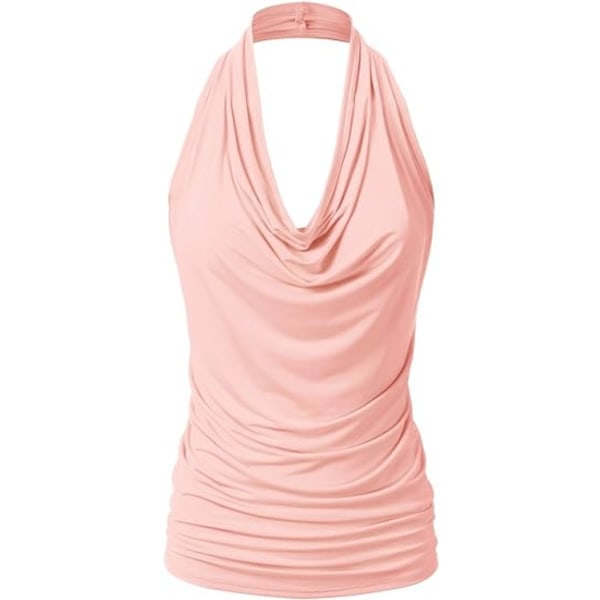 Kvinners Casual Halter Neck Draped Front Sexy Ryggløs Tank Top (stor)