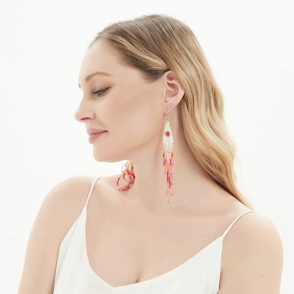 Heyone Lange Perle Frynser Øreringe \2013 Store Boheme Native Statement Perle Dangle Øreringe til Kvinder, Store Boho Statement Håndlavede