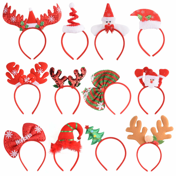 12 STK ferie pandebånd, søde julehoved hat toppers, sjovt og festligt til årlig ferie og årstider