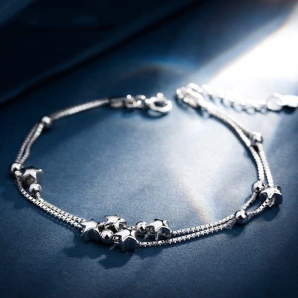 Armbåndssett Dame Stjernearmbånd Sterling Sølv Justerbart Stjerne