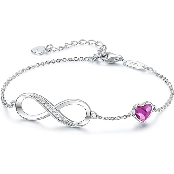 Infinity Hjerte Symbol Charm Link Armbånd til Kvinder 925 Sterling Sølv Rustfrit Stål Justerbar Jubilæum Smykker Fødselsdagsgaver