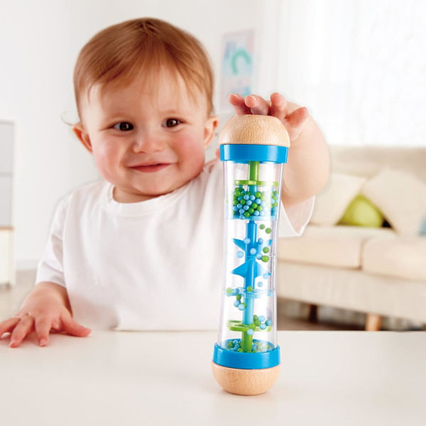 Perler regndråper | Mini tre musikalsk shake & rattle regnskaper leketøy, blå, modellnummer: E0328B, L: 2, B: 2, H: 7,9 tommer
