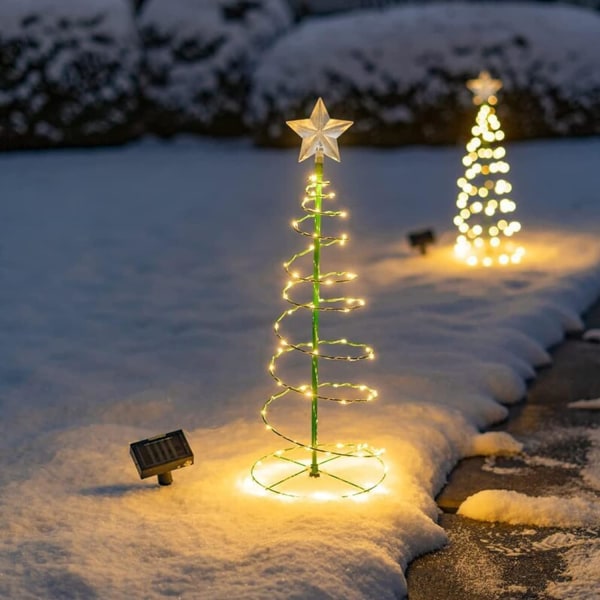 Kunstig solcelledrevet juletræ, solcelledrevet juletræ dekoration til udendørs brug, solcelledrevet havebelysning til udendørs brug, juletræ med LED-lys (varm hvid)