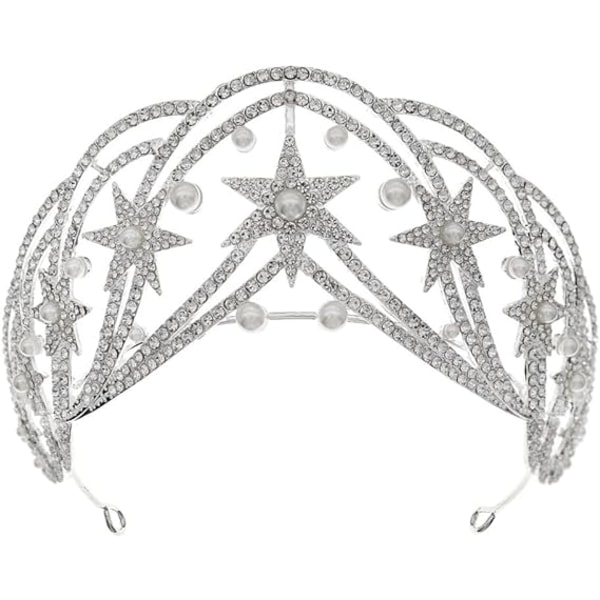 Star Queen Pannband Bröllopskrona med strass och pärlhår Smycken för kvinnor Flickor Bröllopsfödelsedagsfoto rekvisita