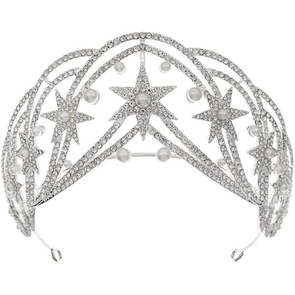 Stjernedronning Hovedbånd Brudekrone med Rhinestone og Perle Hår Smykker til Kvinder Piger Bryllup Fødselsdag Foto Rekvisit