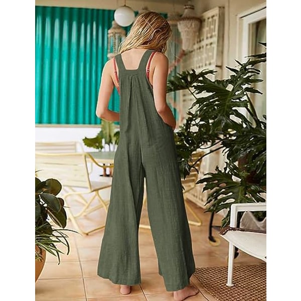Kvinders Løs Jumpsuits Baggy Rompers Justerbare Stropper Brede Ben Overaller med Lommer PQ2