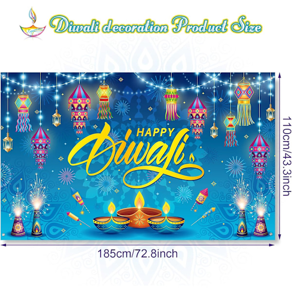 Happy Diwali -taustakangas Banner-koristeet 73*43 tuumaa Happy Diwali Banner Rangoli Lyhty Valokuva Deepavali Valokuva Tausta Tarvikkeet (Elävä)