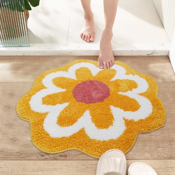 Blomsterformet bademåtte, uregelmæssigt tæppe, søde lyserøde badeværelsestæpper, mikrofiber bademåtte, maskinvaskbar blød absorberende, 23,6x23,6 tommer