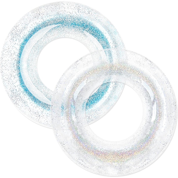 Innerslangar för pool vuxen, simring med konfettiglitter, sommarpool transparenta uppblåsbara slangar för vuxna barn (blå+silver)