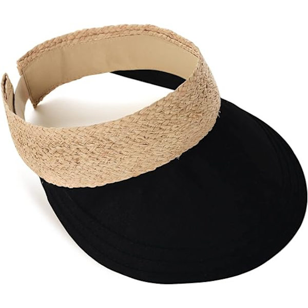 Halm solskydd för kvinnor Linne solskydd hatt dam sommar strand solskydd hopfällbar rulla upp hästsvans solhatt