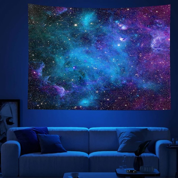 Galaksevev Blå stjernehimmelvev Kosmisk vev Mystisk tåke Stjernevev Veggteppe Veggteppe Hjemmeinnredning【40 X60Inches】