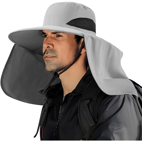 Fiskehatt för män och kvinnor, UV-vattentät, UV-vattentät hatt med bred brätte, UPF50+ solhatt med nackflik