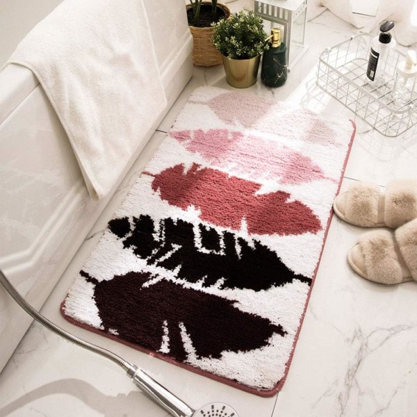 Farverigt bladmønstret badeværelsestæppe blødt shaggy mikrofiber brusebad tæppe maskinvaskbart badeværelsestæppe ikke (farverigt F, 24\"x35\")