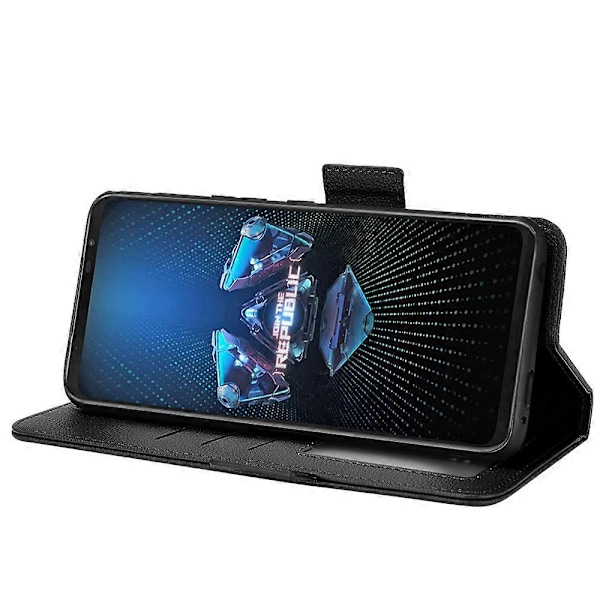 Til Asus ROG Phone 5/ROG Phone 5s/ZS676KS/ZS673KS Litchi Tekstur PU Læder Telefon Cover Magnetisk Lukning Tegnebog Stativ Flip Stødsikkert Cover Black