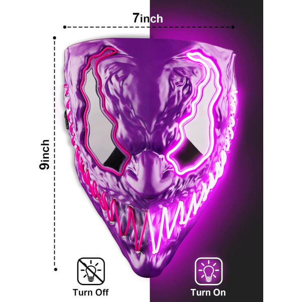 Halloween-maske med LED-lys for voksne og barn, unike neonlysende masker med mørke og onde glødende øyne, iøynefallende truende