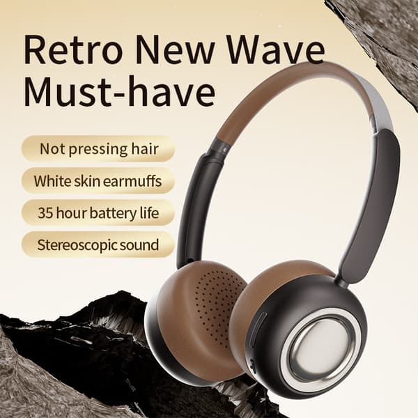CR-28 Kremfargede Bluetooth-headset i retrostil for studenter, søte små metalldoble hodetelefoner, headset 6.0 brun, batteritid mer enn 8 timer (timer) 19*13.6*4CM brown