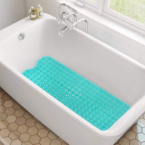 Badekar Dusjmatte 40 x 16 Tommer Sklisikker og Ekstra Stor, Badekarmatte med Sugekopper, Maskinvaskbare Badmatter med Dreneringshull, Grønn