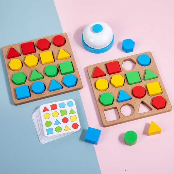 Shape Matching Game Color Sensory Educational Toy with Scoreboard, Bell and Cards Montessori Toddler Sensory(for 2 Players)