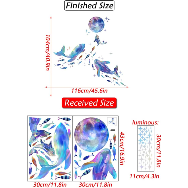 Färgglada Whale Stars självlysande väggdekaler Glow in The Dark Earth Sticker för barnrum Väggdekor Glödande stjärnväggmålningar Dekal Modemore Green Life