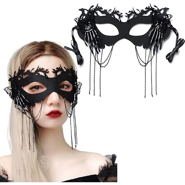Halloween Svart Tassel Fjäril Dödskalle Handben Död Klä Upp Skräck Mask Semesterfest Bal Mask Tematisk Fest Cosplay