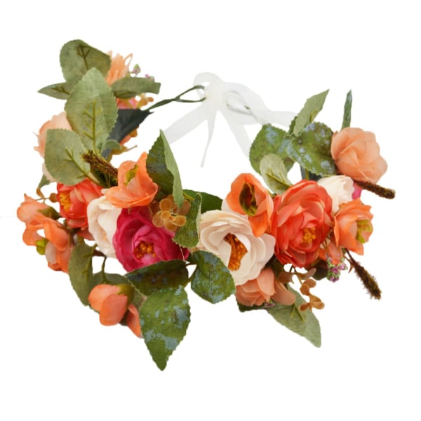 Rose Flower Crown Boho Flower Headband Hair Wreath Floral Headpiece Halo med Bånd Bryllupsfest Festival Bilder Orange