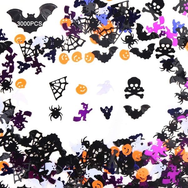 3000 st Halloween Confetti Glitter, Confetti Sprinkles Fladdermöss Spider Pumpkin Bordsspridning för Halloween bordsdekorationer
