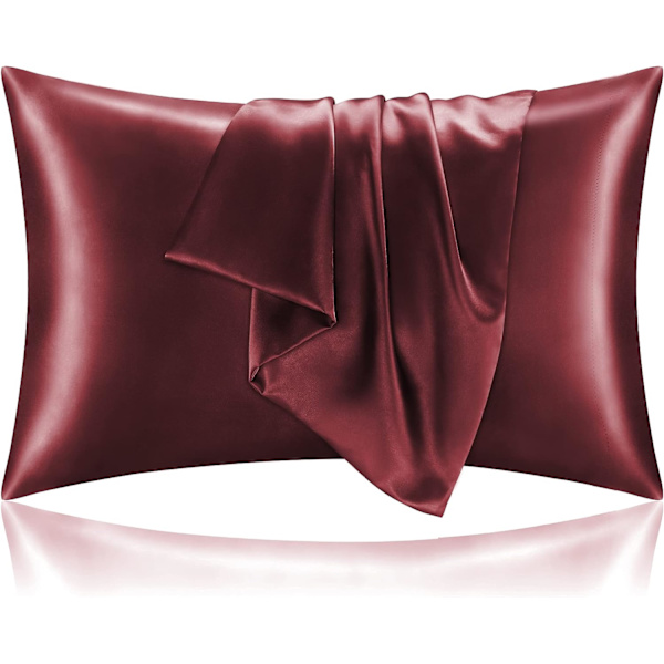Satiini Silk -tyynyliina hiuksille ja iholle, Burgundinpunainen tyynyliina, vakiokoko, 2 kpl pakkaus, erittäin pehmeä tyyny (20x40 tuumaa)