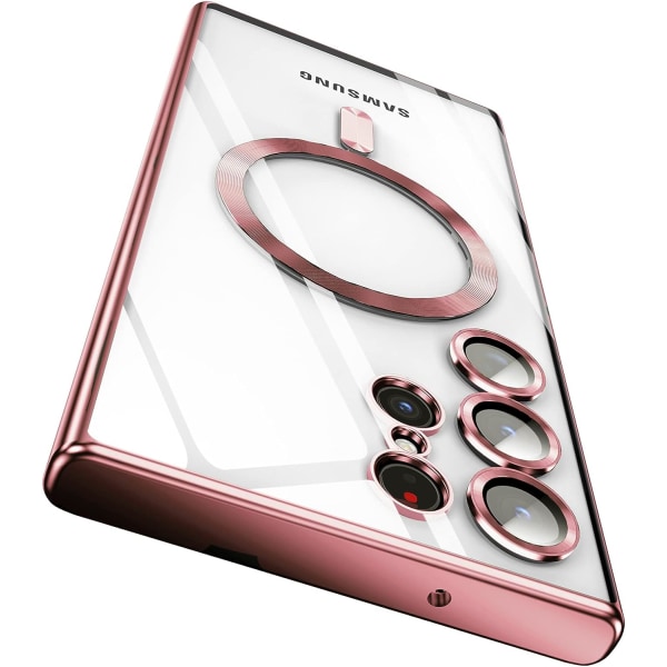 för Samsung Galaxy S23 Ultra MagSafe case med kameralinsskydd, magnetiskt genomskinligt case för S23 Ultra, Full skyddsplätering