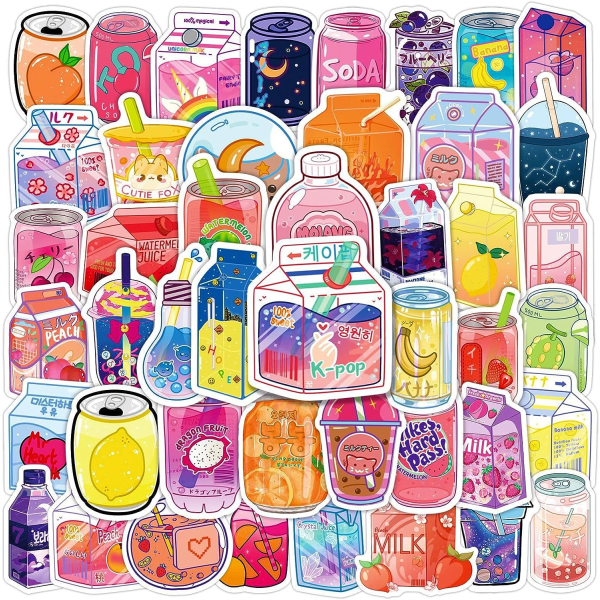 Kawaii Cartoon Drikke Klistremerker 50Pcs Estetiske Trendy Klistremerker Bærbar Vannflasker Telefon Skateboard Datamaskin Søte Sommer Smaksatt Voksne