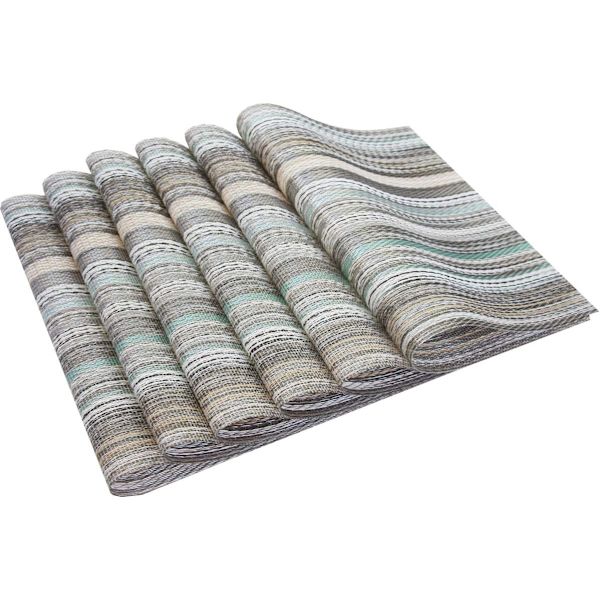 Stilfulla placemats för matbord Set om 6, tjockare och tätare tvärvävda placemat halkfria vinyl tvättbara bordsmattor (Multi Teal)