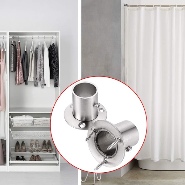 4-pack rostfria stångfästen, flänsstångshållare, väggmonterat rörfäste med skruvar för garderob, dusch (passar 25 mm / 1 tum) (silverfärg)
