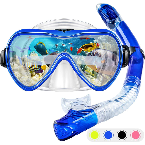 Snorkelset Snorkelutrustning Vuxna, Torr Topp Dykmasker Och Snorkel För Man Kvinnor-Blå