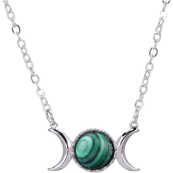 Heyone Silver Triple Moon Goddess Symbol opal natursten hänge halsband