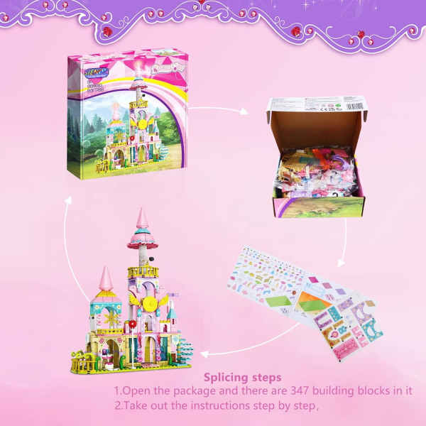 Flickor Princess Castle Byggset - 347 PCS Byggklossar Rosa Palats Tegel Leksaker för Flickor Ålder 6-12 År Gamla STEM Konstruktion Leksaker