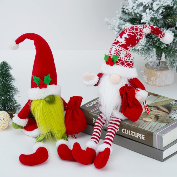 Julegnomer Dekorasjoner 2PC Gnomer Plysj Samleobjekt Figur Tomte God Jul Nisse Plysj for Dekor Holiay