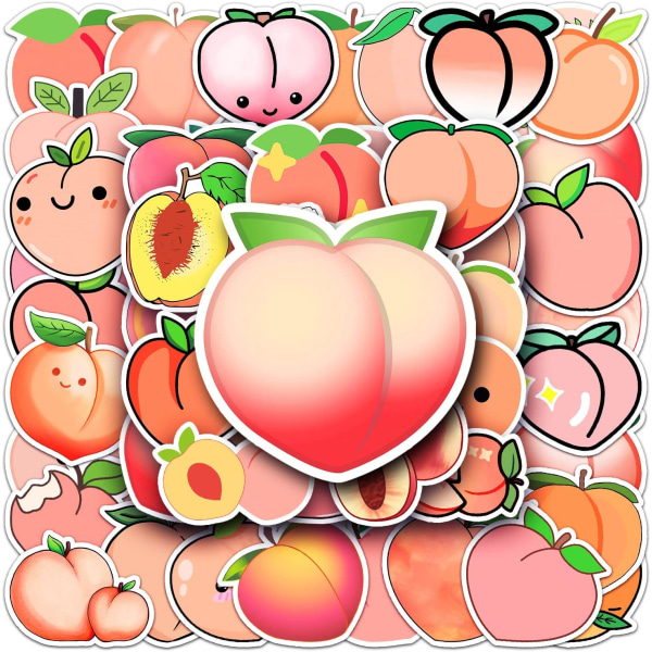 50 pakker Peach Stickers Vannflasker Bærbar telefon Datamaskin Gitar Skateboard Hydroflasks Pink Peach Vinyl Sticker Vanntett Estetisk Trendy