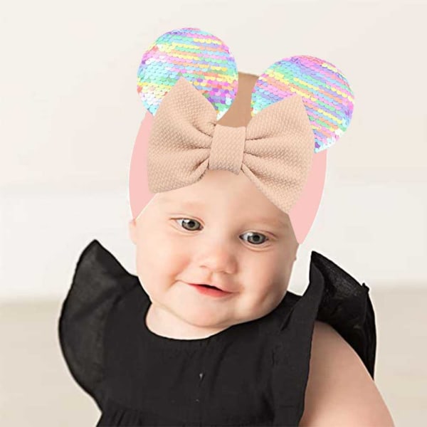 1 stk. Baby Girl Sequin Hairbows Hovedbånd med Glitter Museører til Nyfødte Spædbørn Småbørn Børn Fashion Hovedbeklædning-3